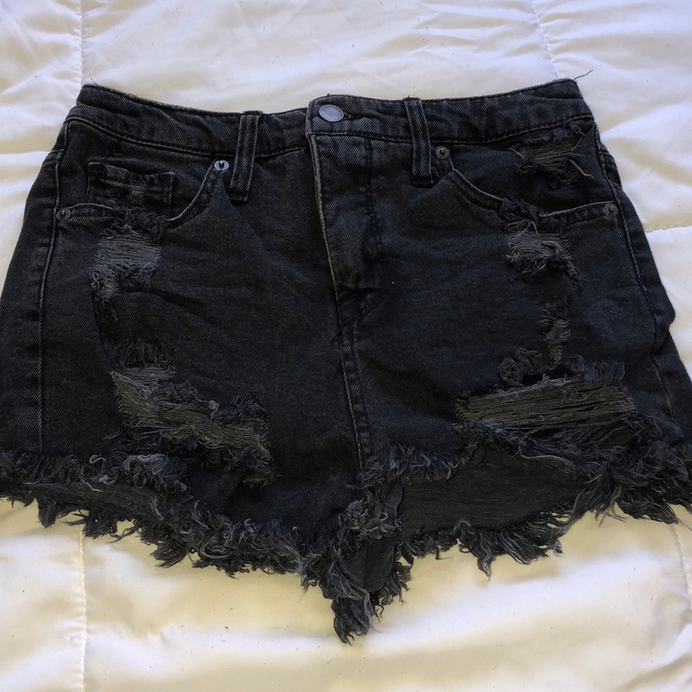 High waisted distressed denim shorts